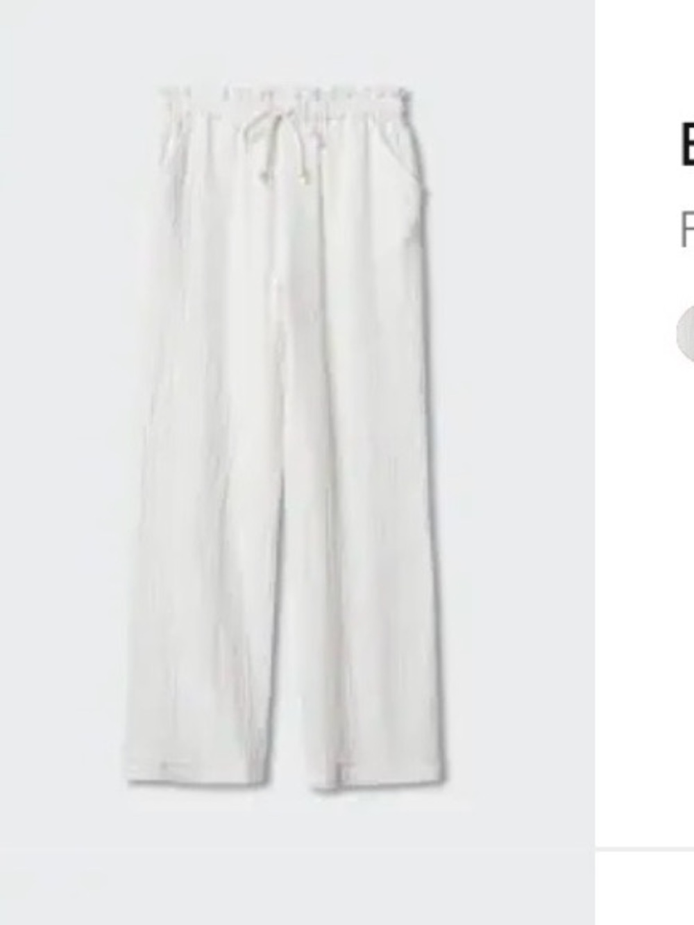 Mango White Cotton Wide-Leg Drawstring Pants